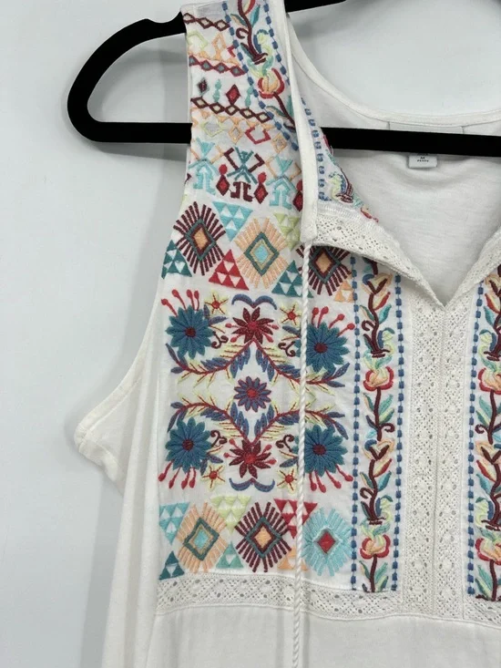 J. Jill Embroidered Sleeveless Knit Tank Top Tassel Tie Floral White Boho Medium - Picture 11 of 14